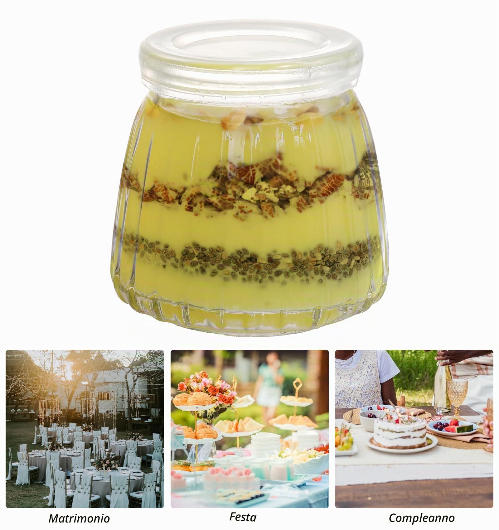 Fasmov 30 Pack 120ml piccoli vasetti di yogurt, vasetti di vetro per budino vasetti di yogurt con coperchi in PE, perfetti per marmellata, miele, bomboniere per matrimonio, bomboniere per la doccia