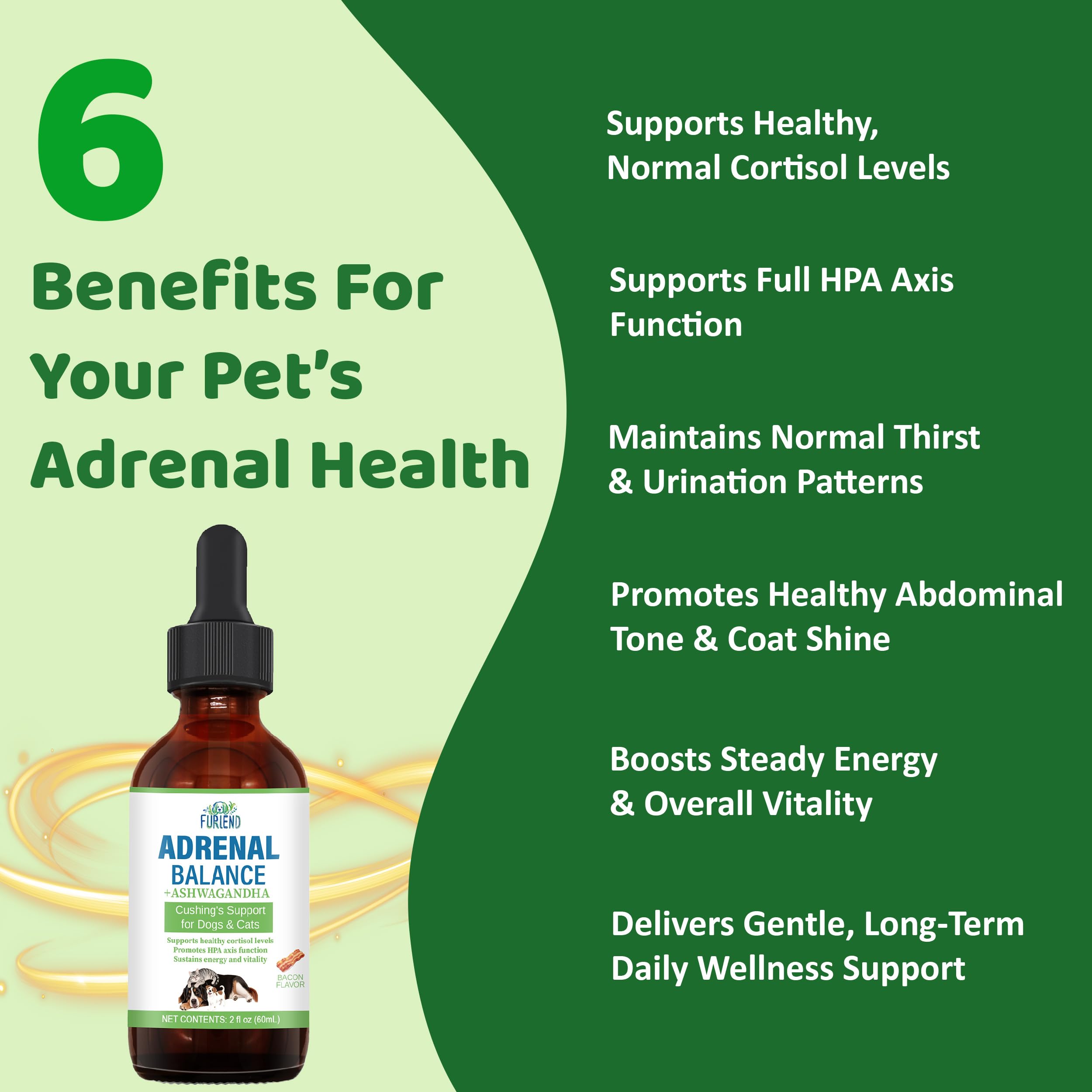 Аdrеnаl Balance for Dogs and Cats | Cushings Treatment for Dogs and Cats | Supports Adrenal Function & Normal Cortisol Levels with Ashwagandha & 8 Herb Blend & Melatonin | Bacon Flavor - 2 fl oz — Amazon image 3