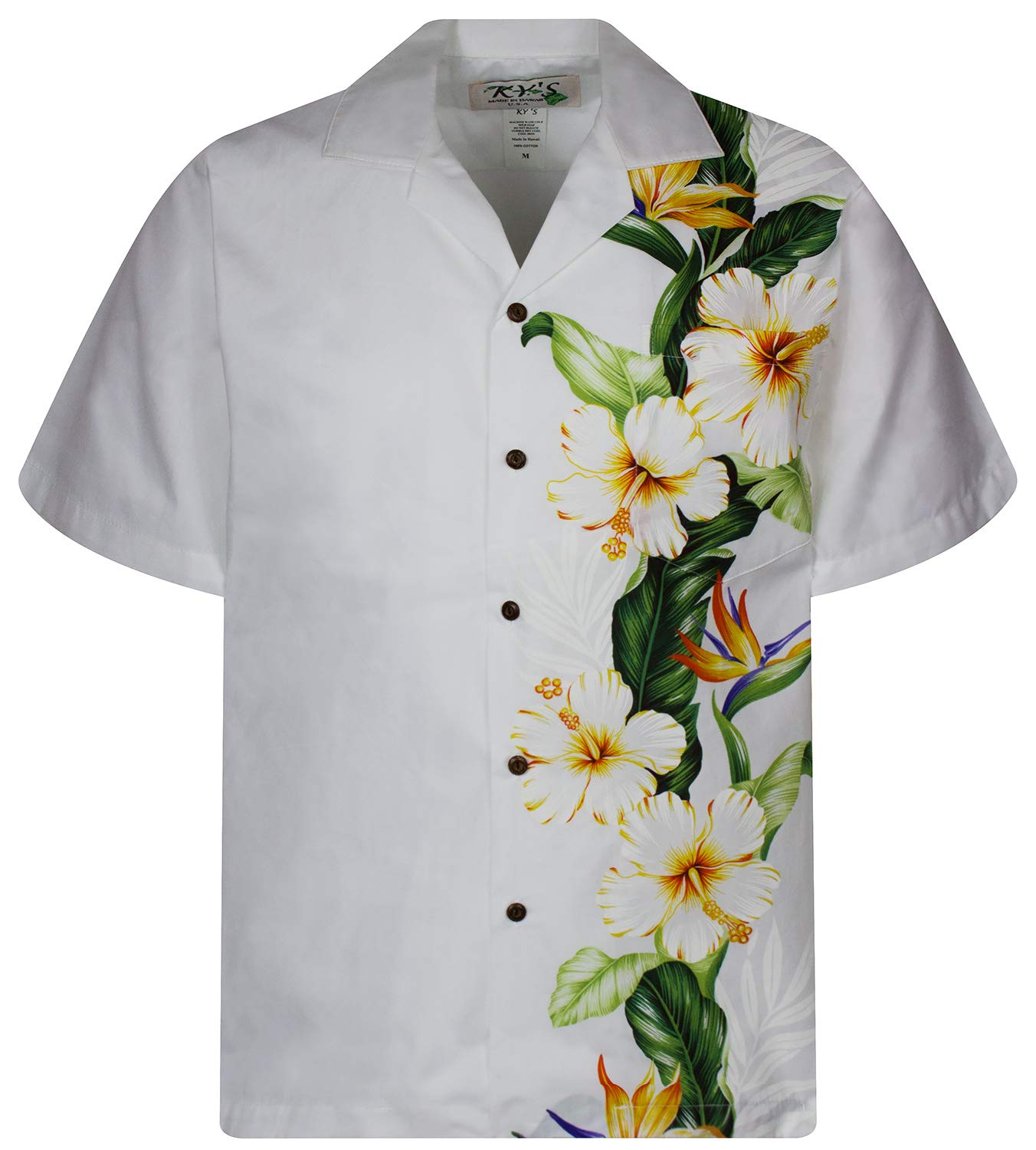 KY‘s | Original Camicia Hawaiana | Signori | S - 4XL | Maniche Corte | Tasca Frontale | Hawaii Stampa | Fiori | Nero