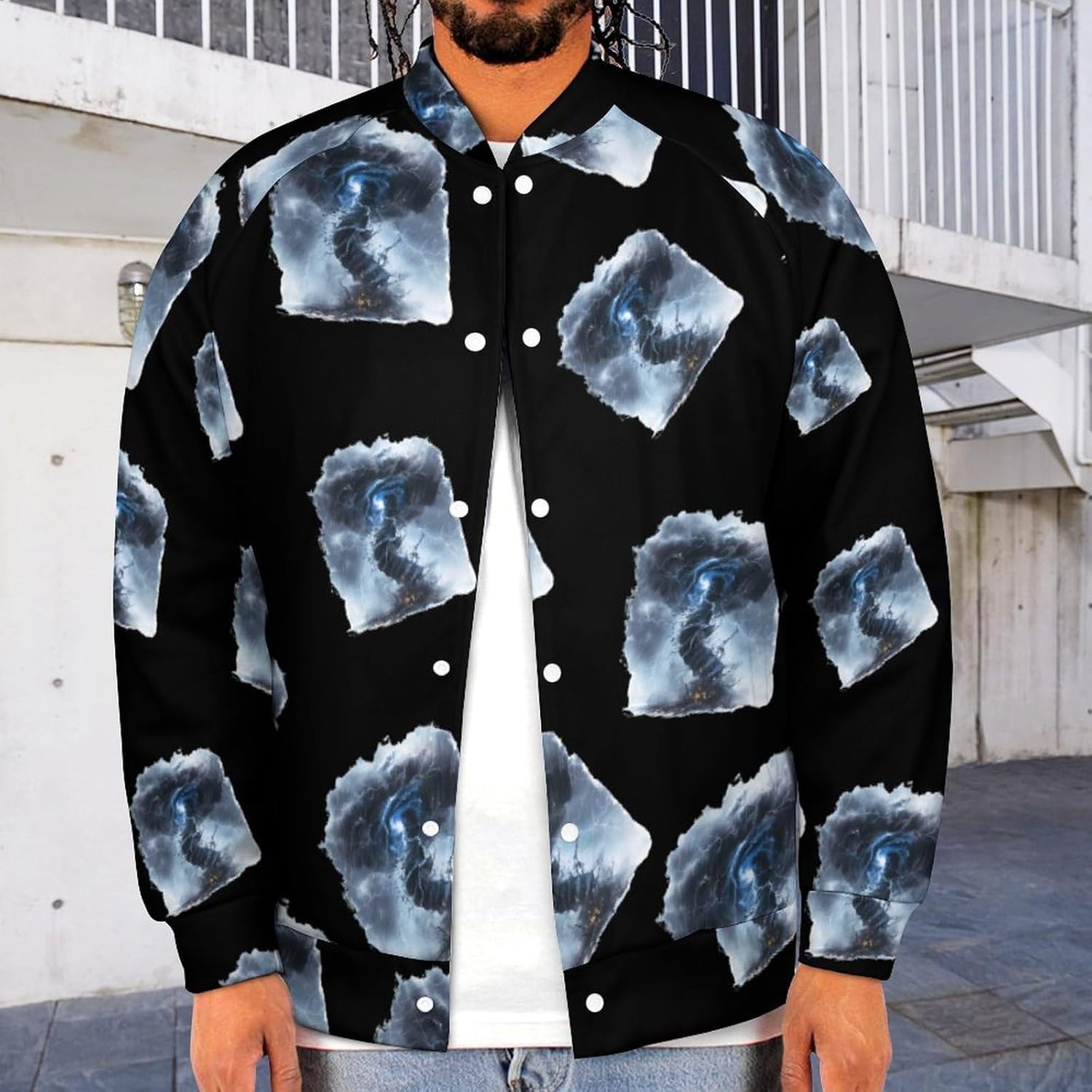 Tornado Novelty Men's Baseball Jackets Causal Sweatshirt Button Top Long Sleeve Coat