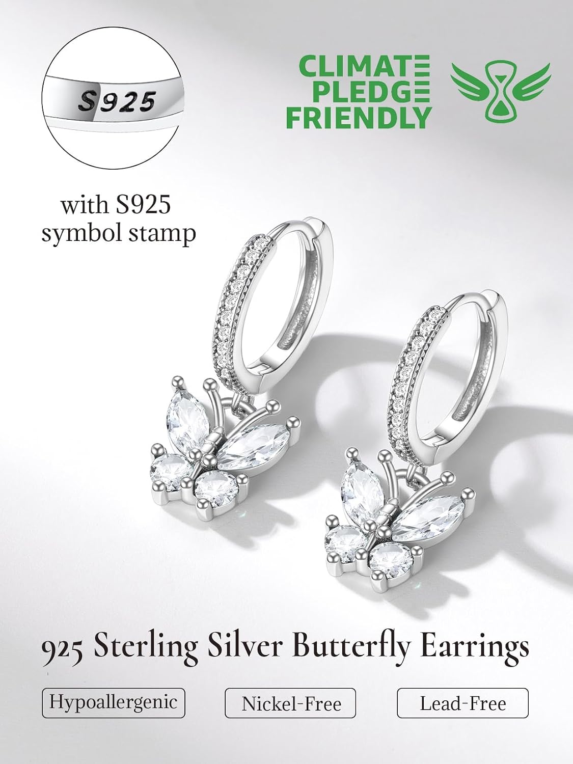 SILVERCUTE 925 Sterling Silver Butterfly Earrings for Women - Dainty Butterfly Birthstone Earrings,Hypoallergenic Dangle Earring, Birthstone Jewelry Birthday Gifts for Women