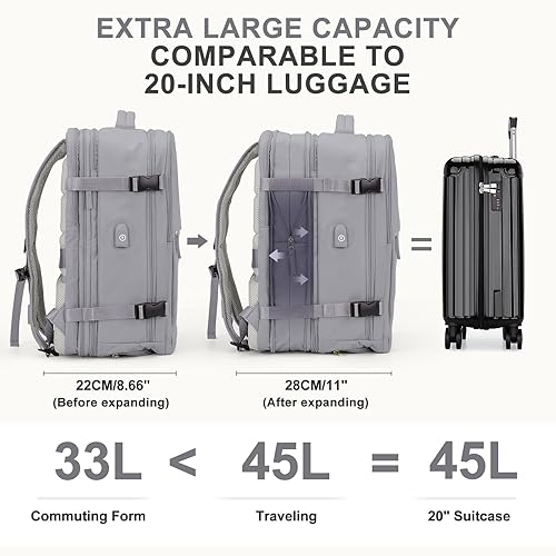 Miniatura 232 de coowoz Mochila de viaje grande para mujeres y hombres,Mochila de transporte,Mochila de senderismo impermeable para deportes al aire libre, Azul, 45