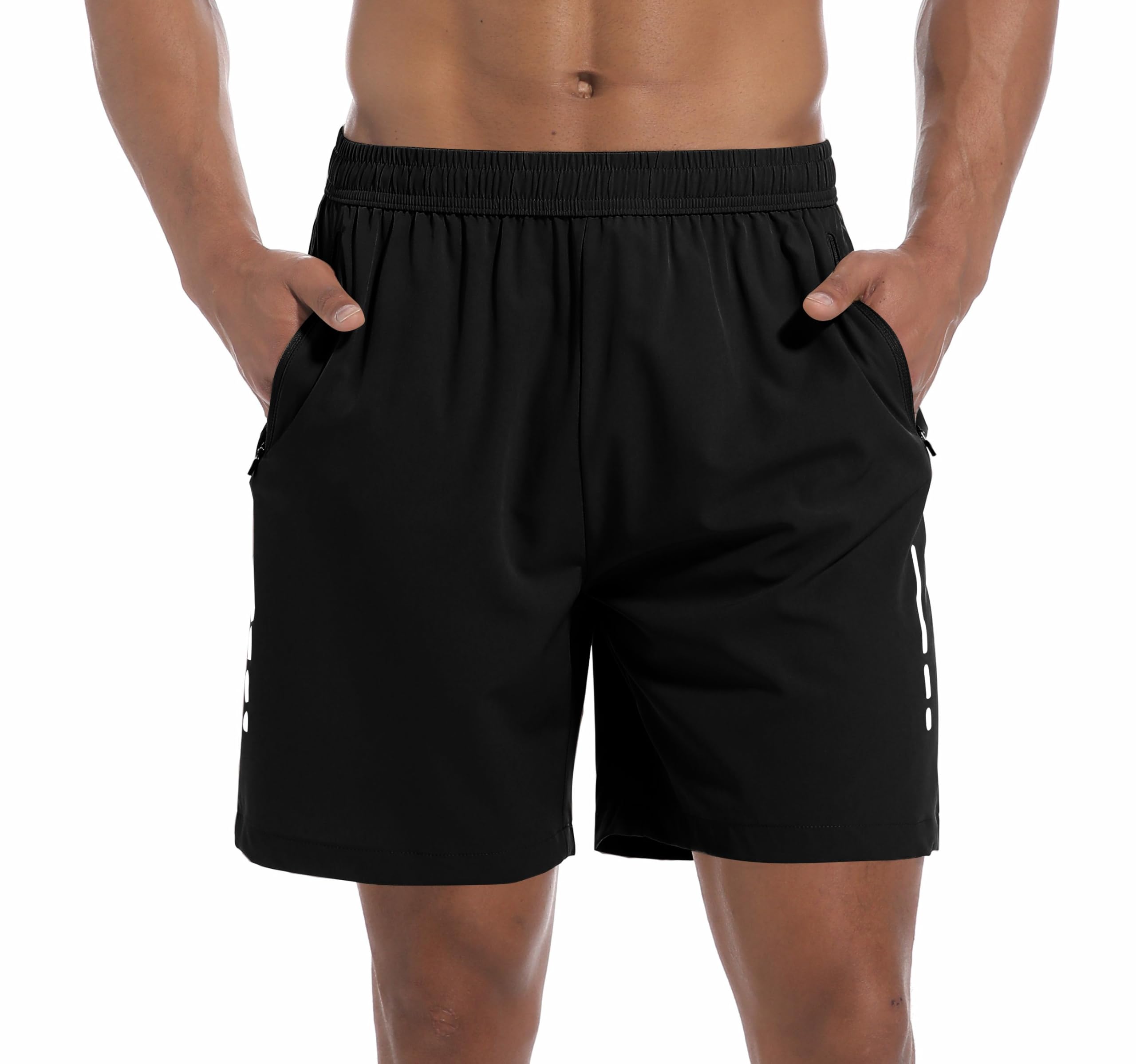 Mens Athletic Gym Shorts with 3 Zipper Pockets 7 Lightweight Quick Dry Workout Running Shorts