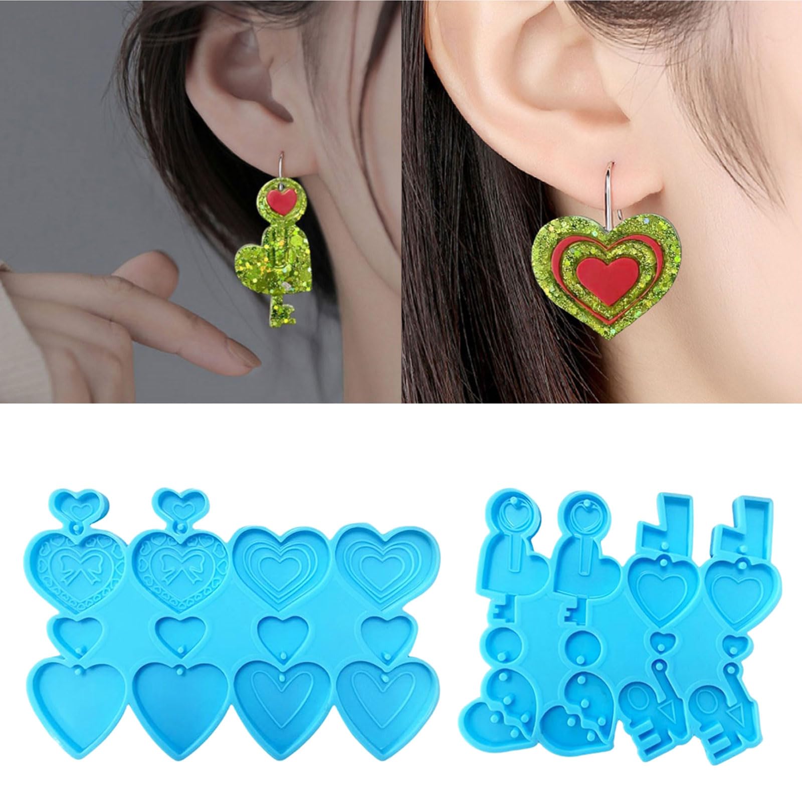 12 Paar Valentinstag-Harz-Ohrringformen (Herz) + 200 Ohrringhaken & Ringe – Silikonformen Für DIY-Schmuck