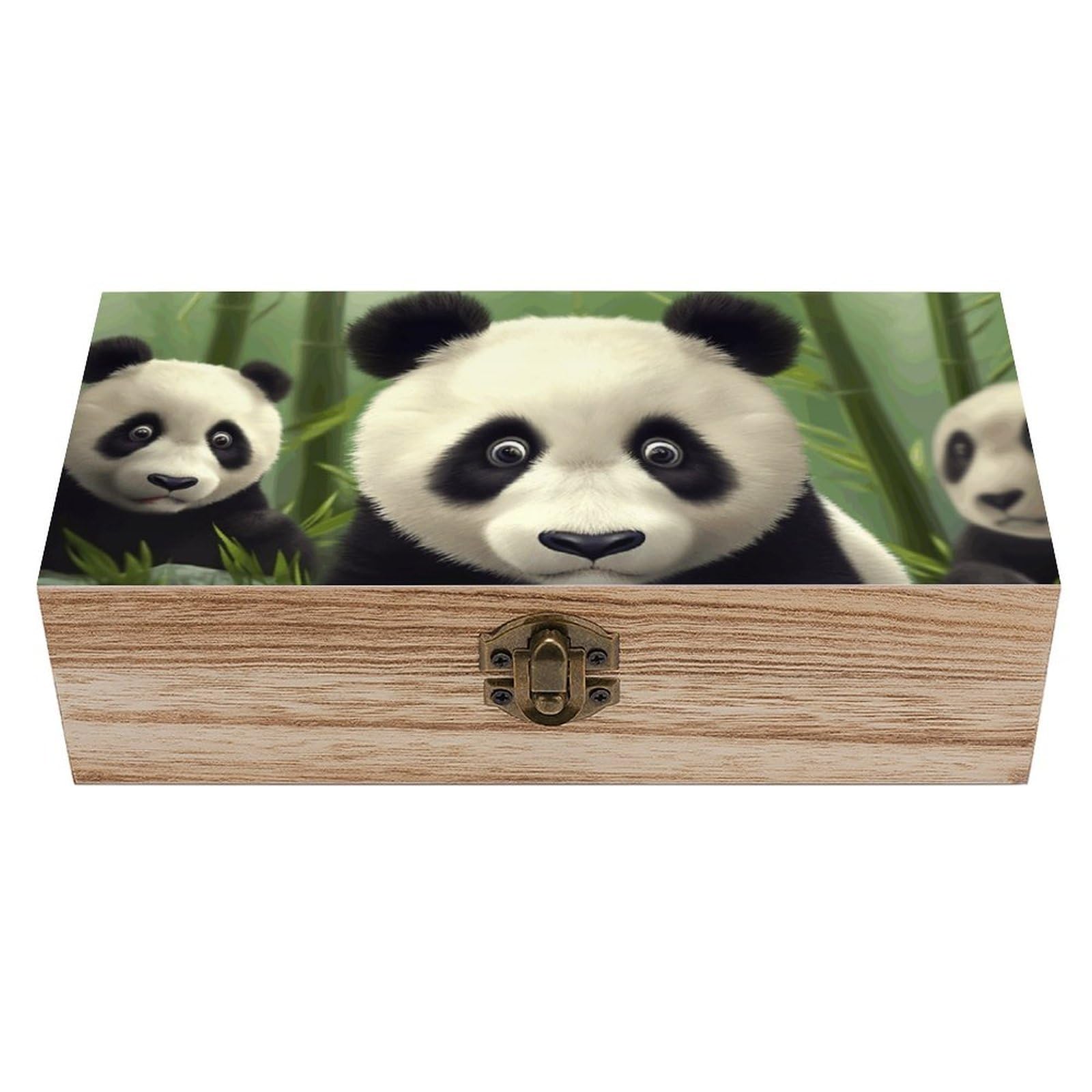 FekiLoot Pandas Wooden Keepsake Box Decorative Wood Storage Organizer with Hinged Lid Large Handmade Boxes Wedding Memory Treasure Box for Jewelry Photos Stamps Crafts