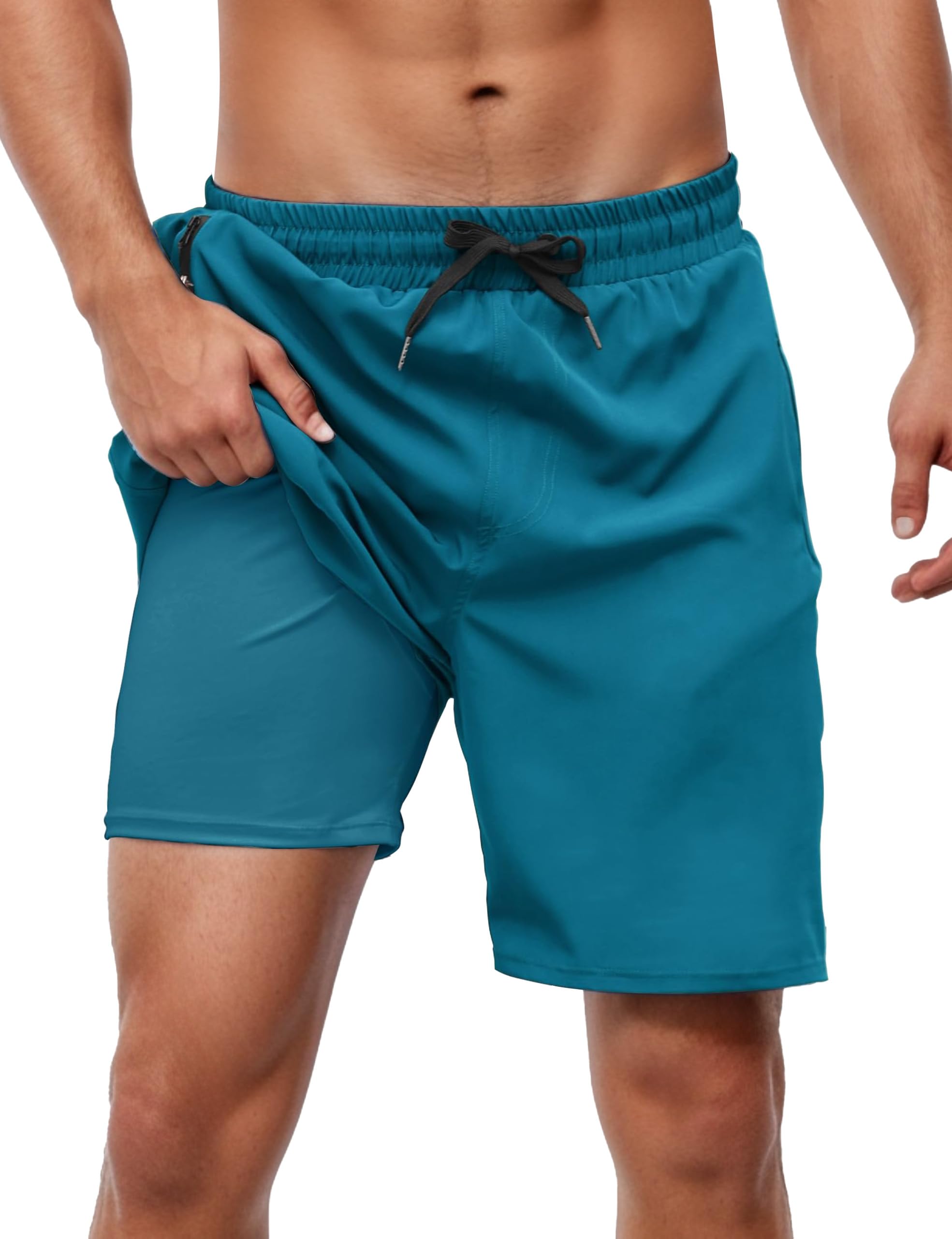 Adisputent Mens Swim Trunks with Compression Liner 7 Inch Quick Dry Swimming Swimwear Board Shorts with Zipper Pockets