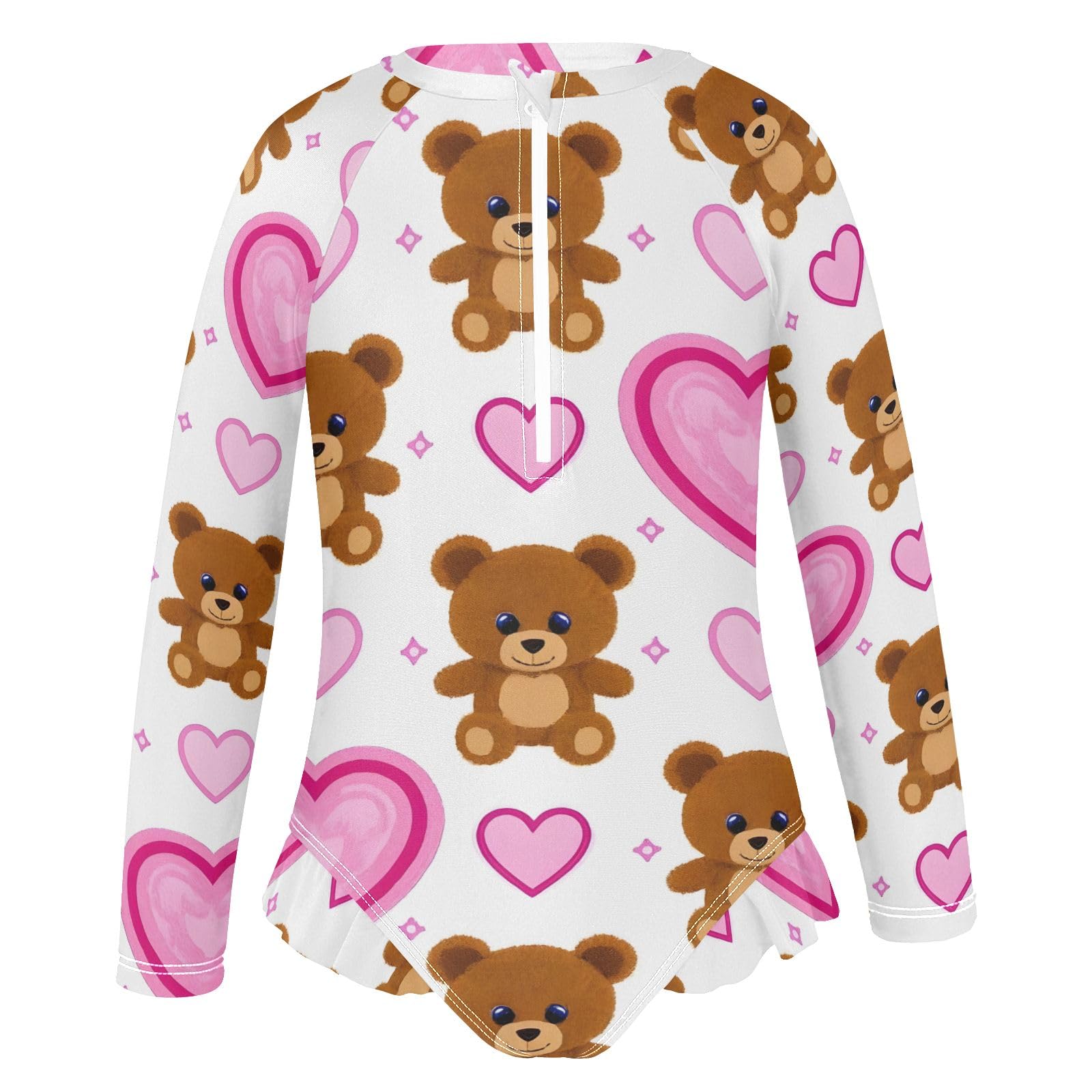 ALAZA Toddler Swimsuit Girl Bathing Suit Swimwear Rash Guard Bear Heart Long Sleeve 3T