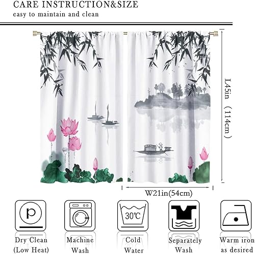 Miniatura 10 de Cortinas con estampado de bambú, hojas de bambú japonesas, flores rosas, loto, cortinas con bolsillo para cortinero para dormitorio, sala de estar,