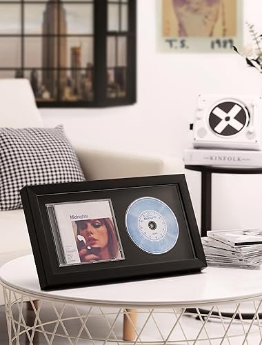 Miniatura 7 de Marco de música para CD de 8 x 12 pulgadas con disco negro mate y caja de CD hecho con marco de madera maciza