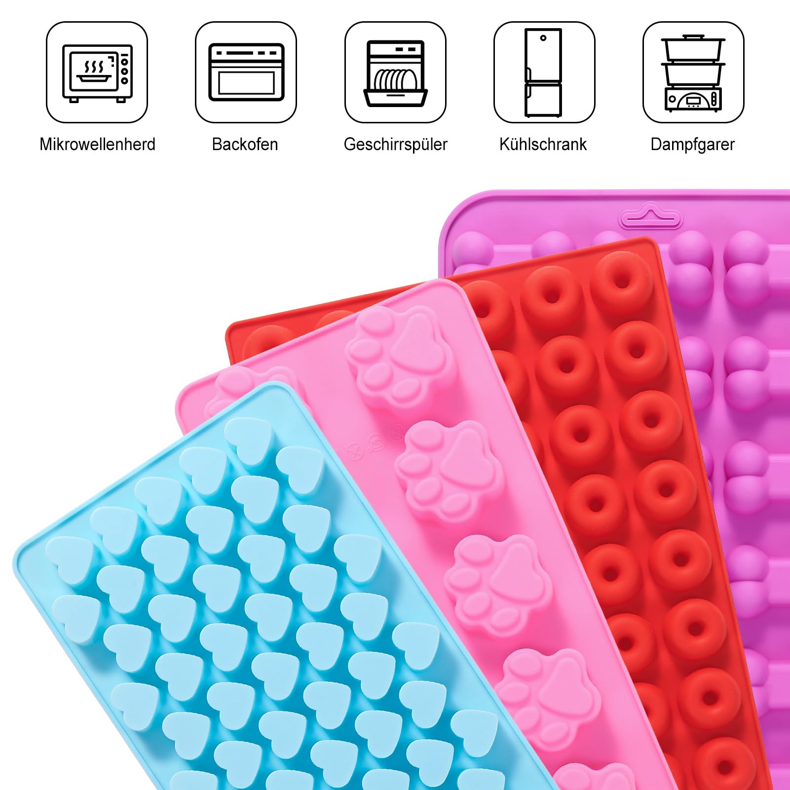 Set Di 10 Stampi In Silicone Per Dolci Per Cani - Tappetini A Forma Di Osso, Zampa, Cuore E Ciambella Con Raschietto E Pennello, Per Cioccolato, Biscotti, Ghiaccio, Resistenti Al Calore - 2