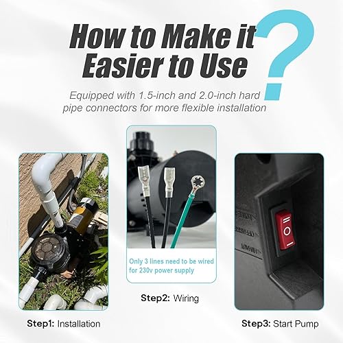 Miniatura 4 de Bomba de piscina PureBy Ingound de 2.5 HP, motor de piscina de doble velocidad de ahorro de energía de 230 V, caudal de 6480 GPH, tamaño de puerto