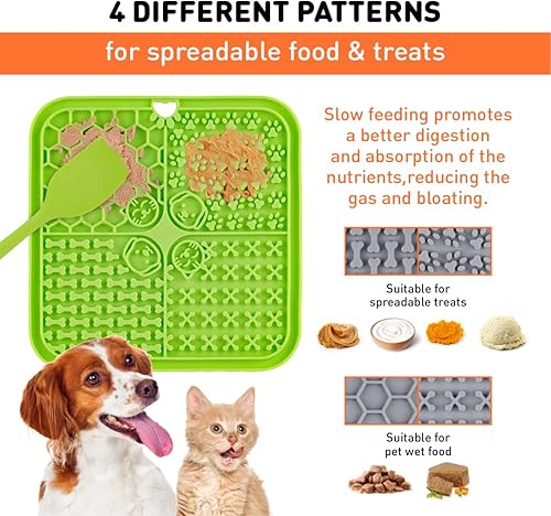 Miniatura 4 de Paquete de 2 alfombrillas duraderas para lamer perros con ventosas fuertes + cuenco plegable | Almohadilla para lamer con 4 patrones diferentes para