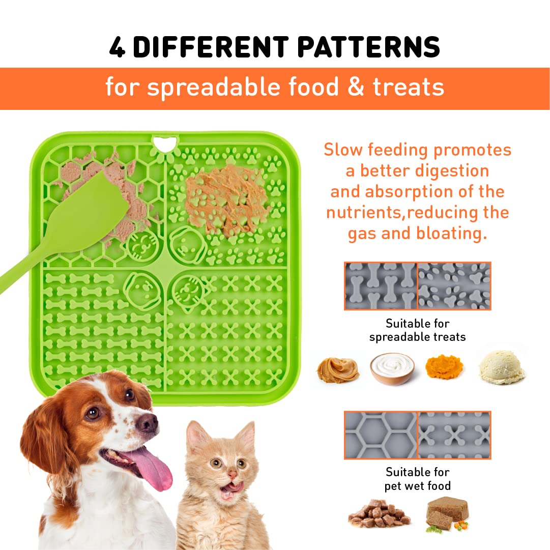 2 alfombrillas duraderas para perros con ventosas fuertes + juego de comedero plegable | Almohadilla para fugas con 4 patrones diferentes para mascotas ansiosas y aburridas | Alimentador lento para