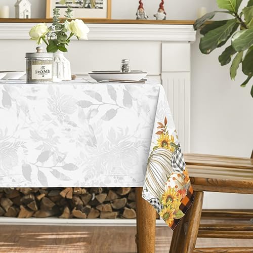Miniatura 4 de Horaldaily Mantel rectangular de otoño de 60 x 104 pulgadas, diseño de calabazas de cosecha de otoño de Acción de Gracias, diseño de búfalo naranja,