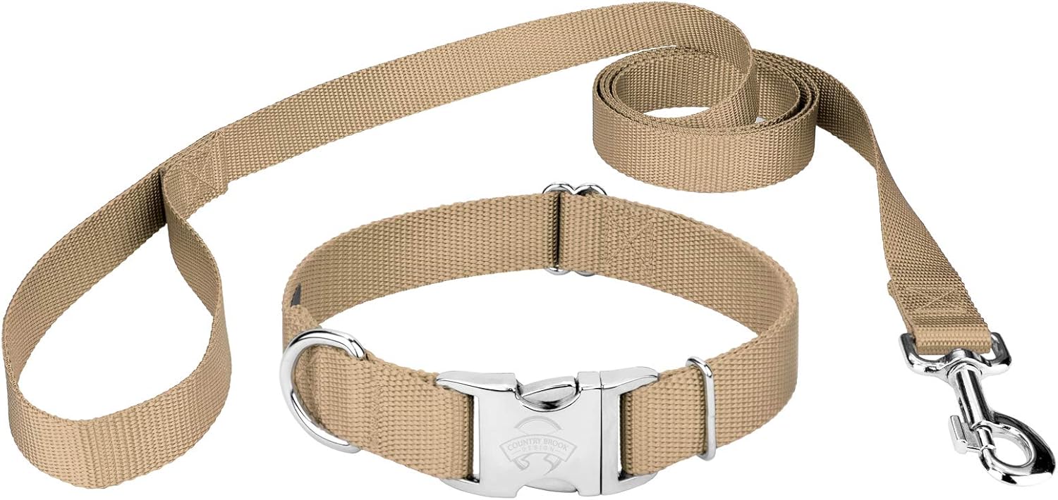Country Brook Petz - Premium Nylon Dog Collar and Leash - 10+ Warm Colors (Medium, 3/4 Inch, Copper Gold)