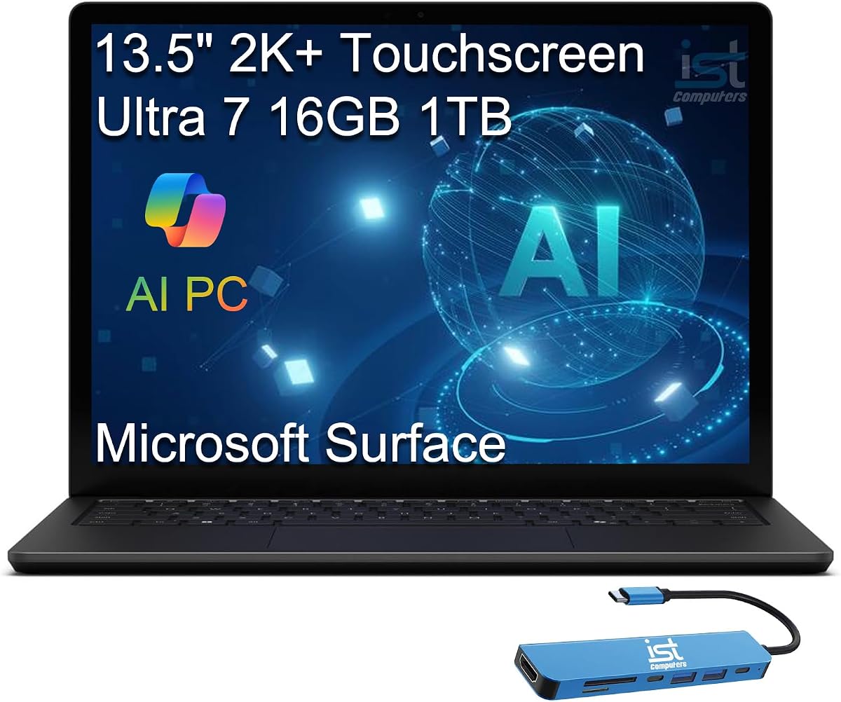 Surface Laptop 6 PC AI, Intel Ultra 7 165H, DDR5 de 16 GB, SSD de 1 TB | Pantalla táctil 2K+ de 13,5", > i7-1355U, 16 núcleos, batería de 18,5 horas de larga duración, teclado retroiluminado, cámara web IR, CONCENTRADOR IST, Win 11 Pro
