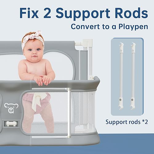 Miniatura 5 de Cuna portátil 3 en 1 para bebé, cama de bebé para dormir conjuntamente, corralito, adecuado para cama individual, matrimonial, King y Queen (47.3