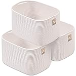 CHAT BLANC Cotton Rope Baskets for Organizing | Storage Baskets for Shelves | Rope Basket for Storage, Small Laundry Baskets, Woven Baskets for Storage, Dog Toy Bin, Baby Basket, Creamy White 3 Pack