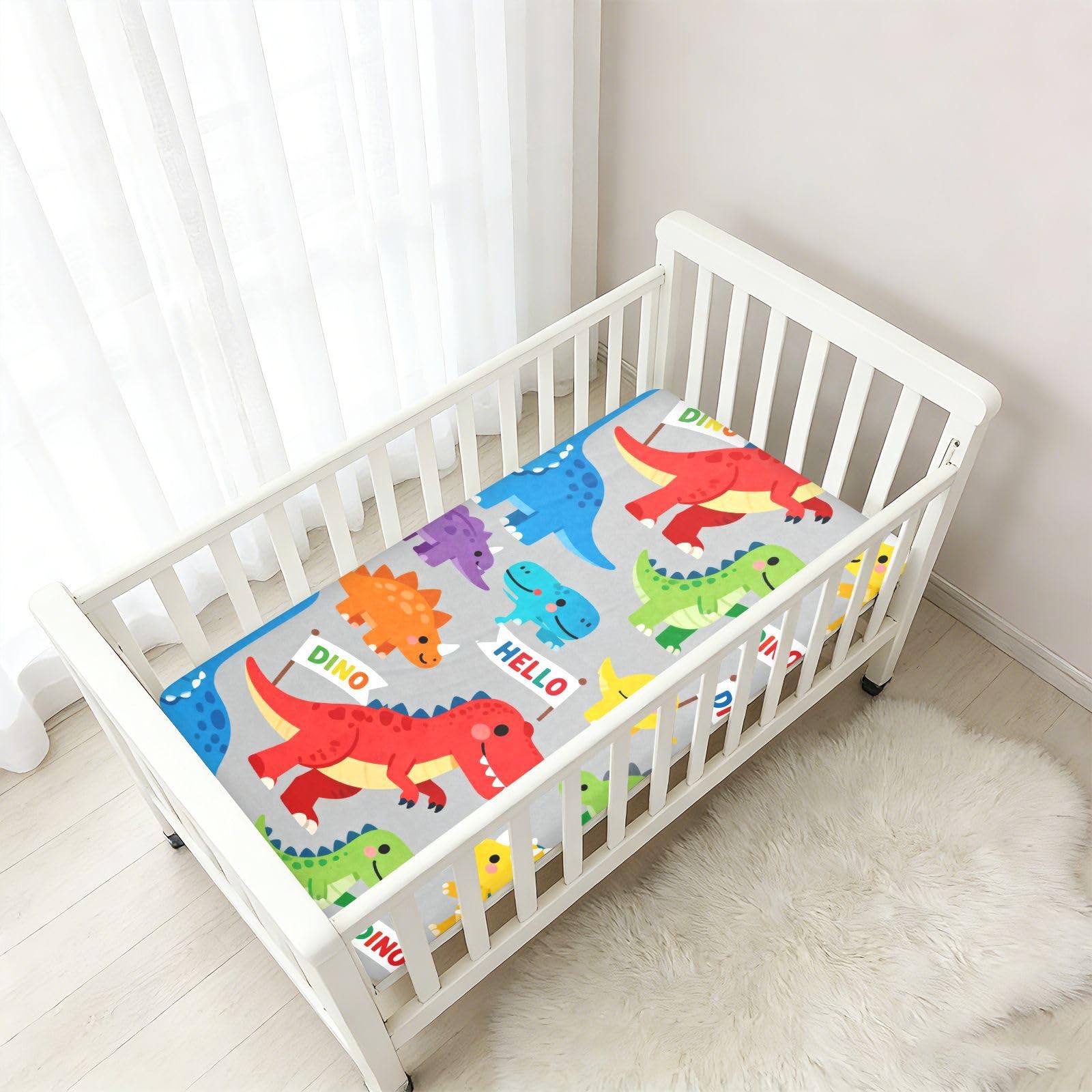 Lenzuola per culla con motivo dinosauro per neonati e ragazze, in cotone, ultra morbido, decorazione per lettino per bambini, confezione da 1
