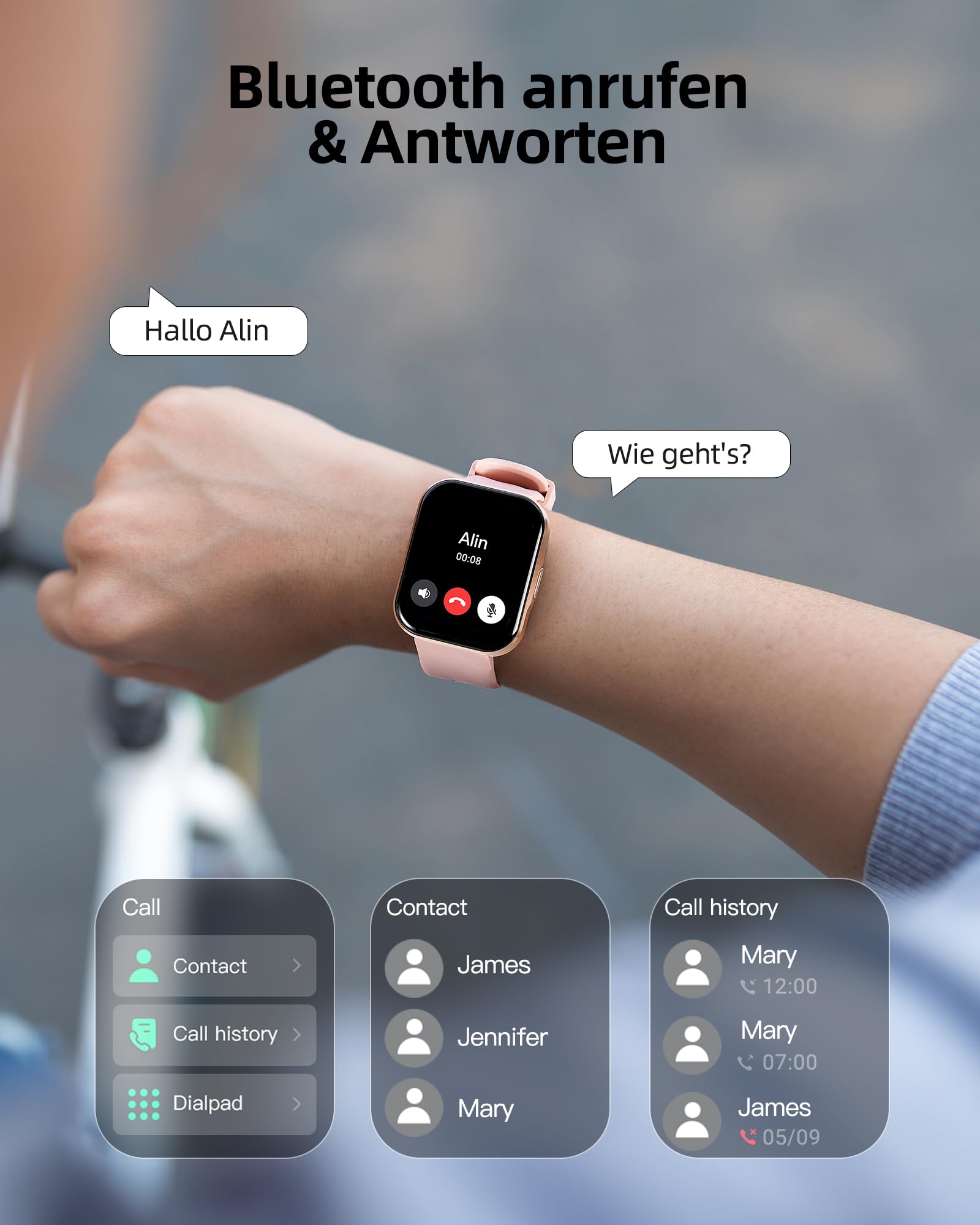Parsonver Smartwatch Damen mit Telefonfunktion, Fitness Tracker, 1,91" HD Touch Screen, IP68 Wasserdicht, Gold Rosa