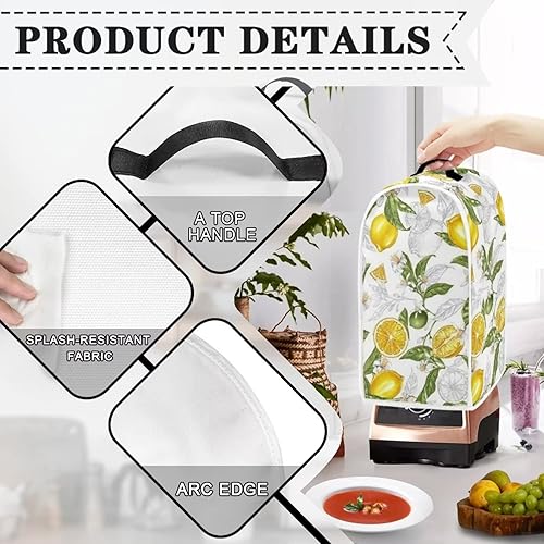 Miniatura 4 de Limón Blender - Funda protectora para batidora de cocina con mango superior, funda protectora de licuadora lavable, bolsa organizadora para batidora