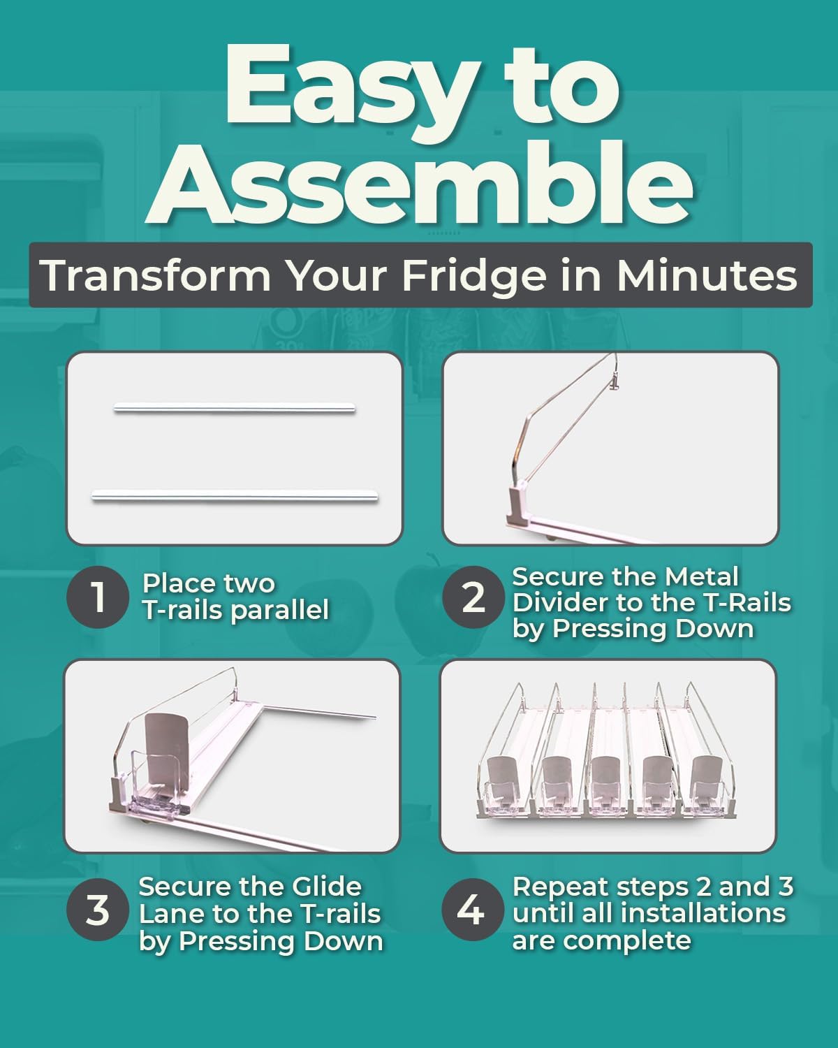 Drink Organizer for Fridge (Holds up to 30 Cans) - Self-Pushing Fridge Drink Organizer with 5 Adjustable Rows - Automatic Soda Can Dispenser for Refrigerator - Fits 12 oz to 20 oz