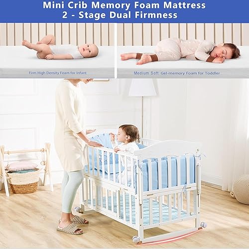 Miniatura 7 de Cuna portátil mini para bebé 4 en 1 con colchón de espuma viscoelástica (96,5 cm por 61 cm) incluida, cunas para bebés 2025 convertible 6 en 1 con