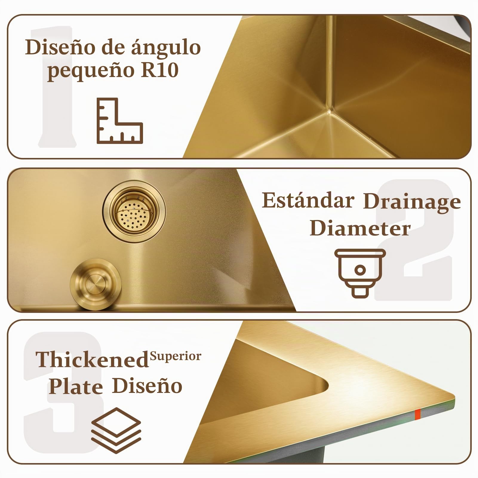 Dorado Fregadero Cocina 2 Seno 75x40cm, Fregadero Cuadrado de Acero Inoxidable con Grifo, Apto para instalación bajo encimera, Enrasado o Sobre encimera