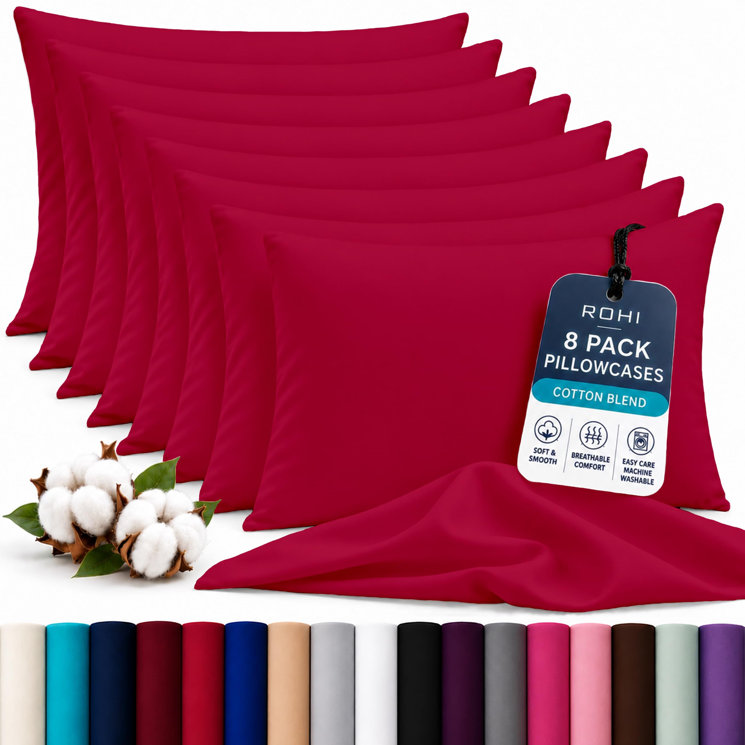 Rohi Luxury Red Pillow Cases 8 Pack - (50×75cm) | Soft & Comfy Cotton Blend Pillow Covers with Envelope Closure | Breathable, Anti-Allergy, Fade & Wrinkle Resistant — image 1