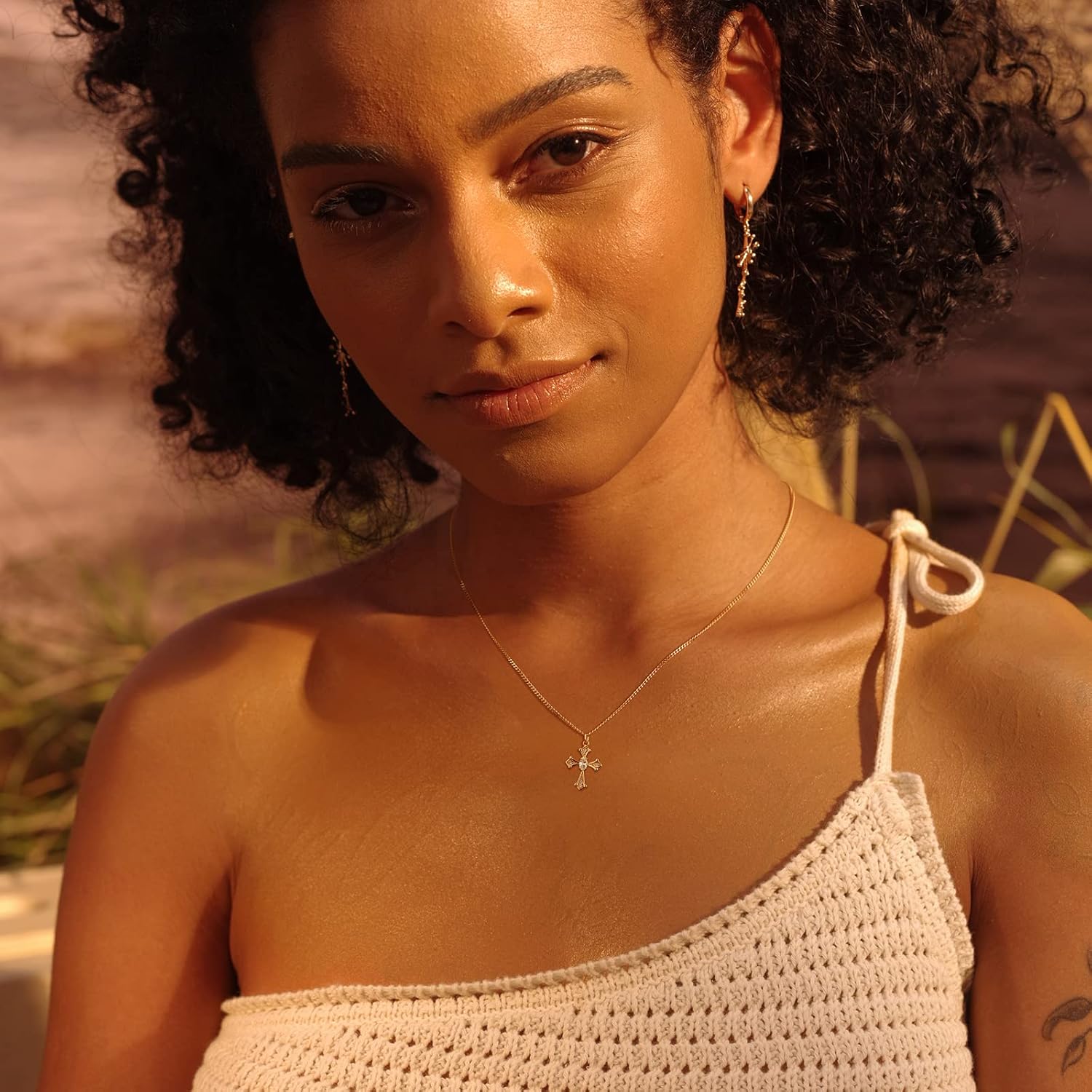 Fettero Cross Necklace Faith Pendant 14K Plated Dainty Chain Minimalist Simple Tiny God Lords Prayer Religious Jewelry - Image 2