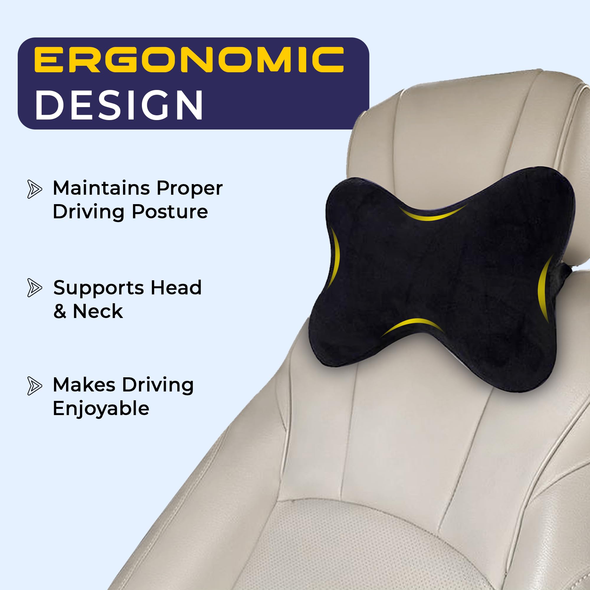 Billebon Neck Rest Pillow for Head Rest Fiber Neck Support for Car Seat, Office Chair, Car Pillows and Cushions for Head & Neck Support in Travel (Black, Set of 2) 1