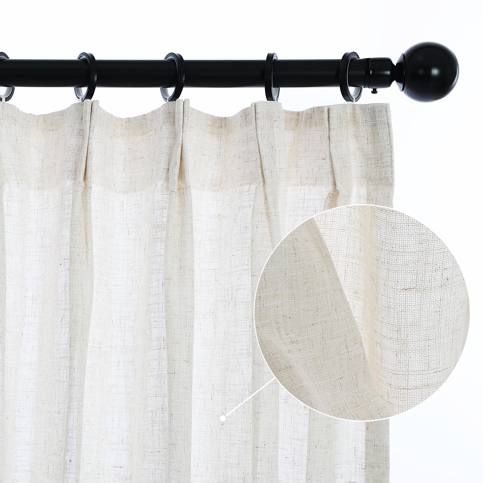 LETAU Linen Beige Sheer Curtains 72 inches Long, Light Filtering Pinch Pleated Curtains for Dining Room Windows, 52" W x 72" L,2 Panels