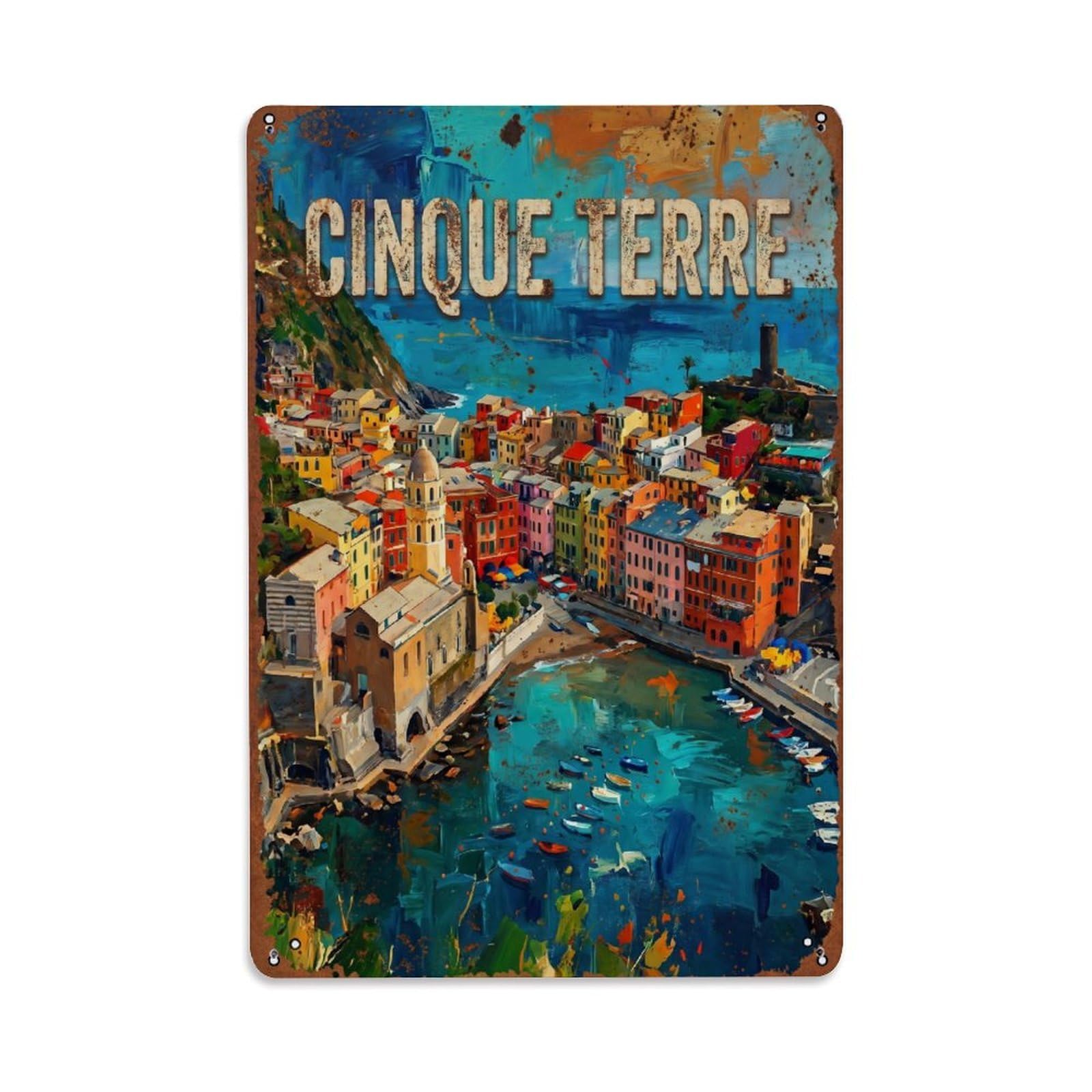 Metal Tin Sign Cinque Terre Italy Vintage Travel