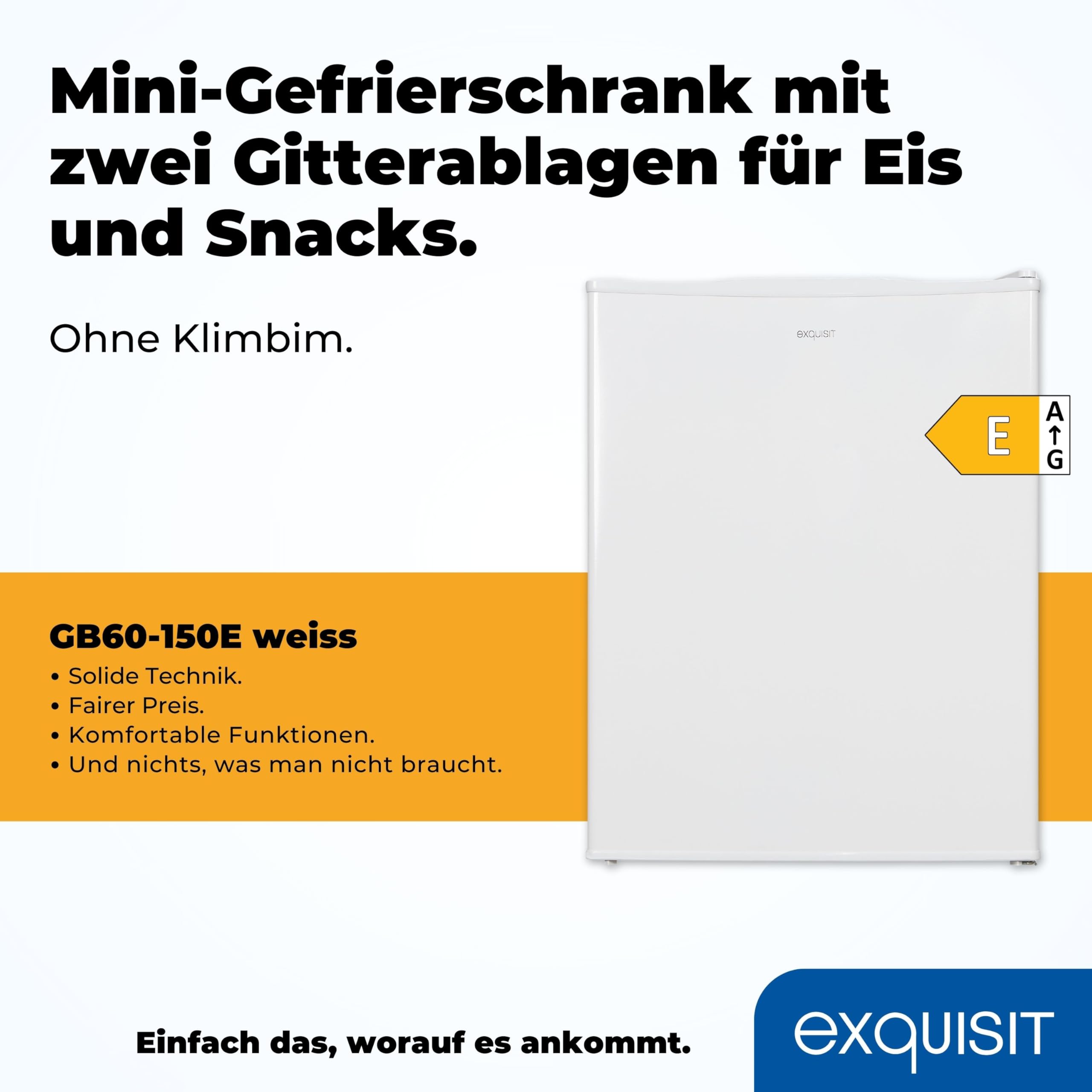 Exquisit GB60-150E Mini Gefrierschrank Weiss - 42 Liter Gefrierbox Klein | Kompakter Mini-Froster mit 4-Sterne Gefrierleistung, Temperaturregelung, wechselbarem Türanschlag und 150 kWh/Jahr.