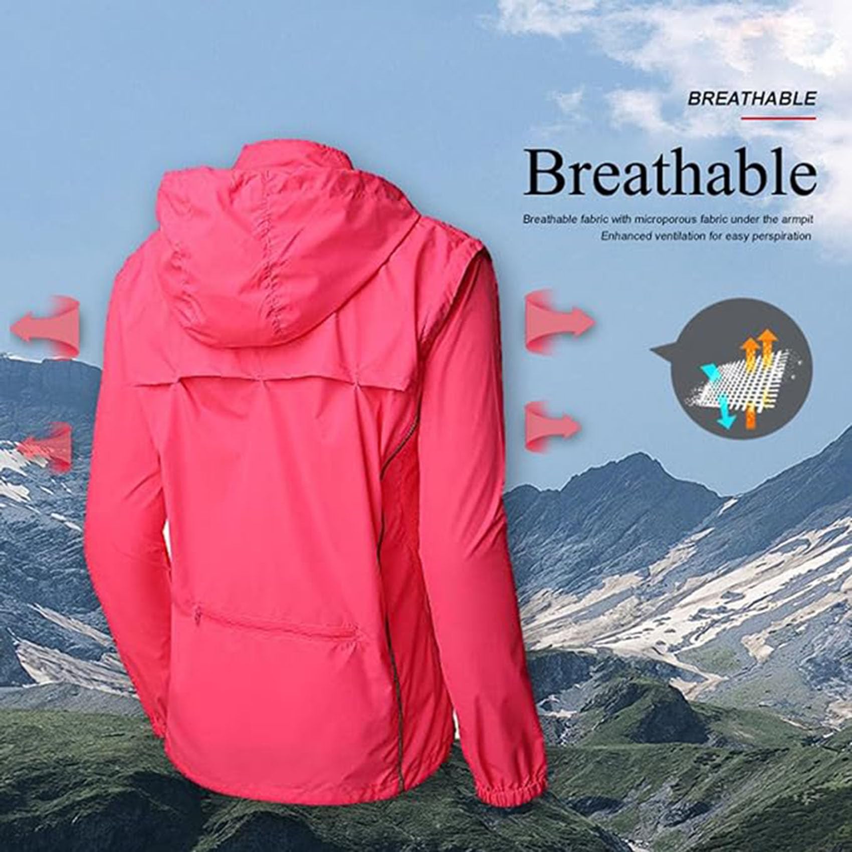 Damskie letnie kurtki rowerowe do biegania kamizelka rowerowe koszulki rowerowe 2 w 1 zapinany na zamek lekka, odpinana odblaskowa wiatroszczelna kurtka przeciwdeszczowa,Pink-3XL