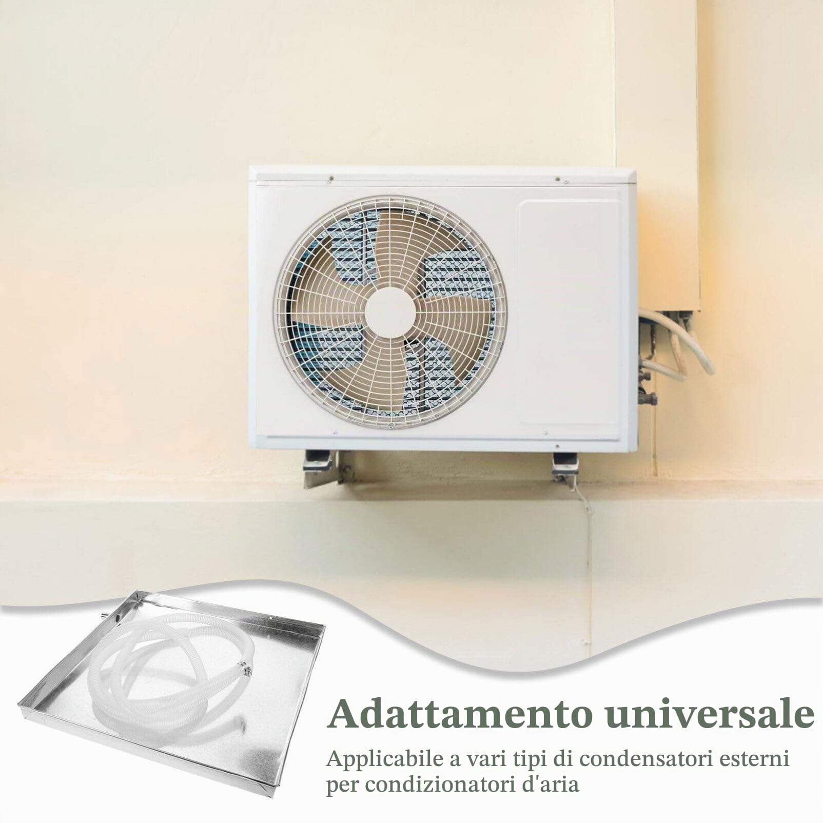 Jojofuny Vaschetta Raccolta Acqua Condizionatore in Acciaio Inox 15.75"X15.75"X1.38" Con Tubo Scarico E Clip Universale Per Unità Esterne Casa Protezione Anti Perdite