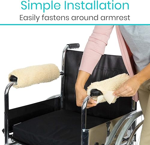 Miniatura 8 de Vive Funda para reposabrazos de silla de ruedas (par)  Almohadilla de espuma viscoelástica de piel de oveja para silla de oficina y transporte