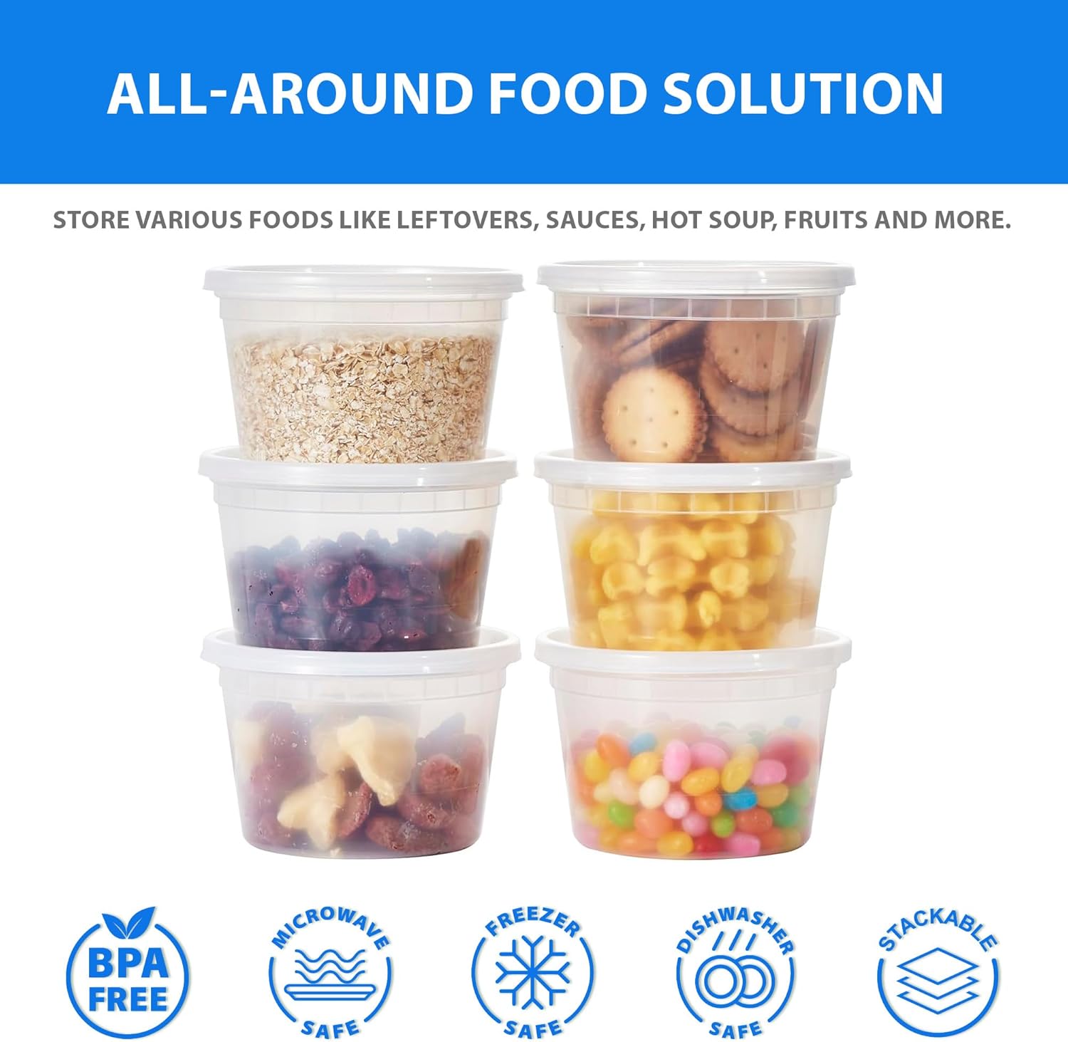 Plastic Deli Containers with Lids, 24 Sets 64oz Leakproof Soup Storage Containers for Family Soup & Leftovers, Round Meal Prep Cups, BPA Free, Microwave/Freezer/Dishwasher Safe