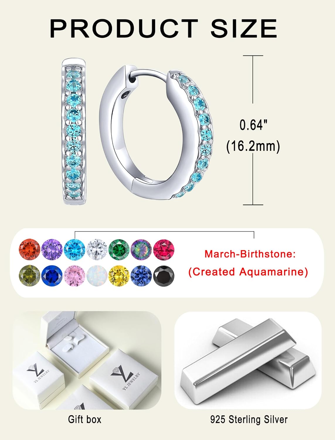 YL Round Huggie Earrings 925 Sterling Silver Halo Hoop Earrings Birthstone Jewelry for Women