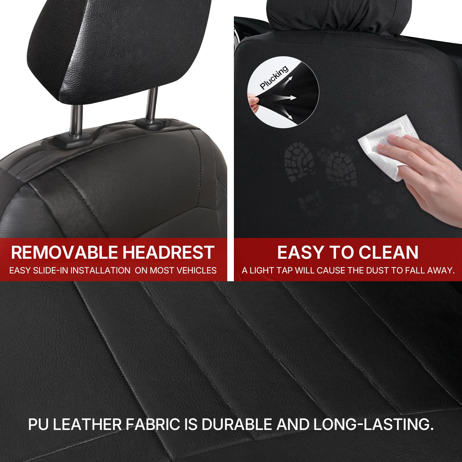 AUTOYOUTH Fundas universales para asientos delanteros de coche, de piel sintética, impermeables, color negro, compatibles con airbag, par para SUV, furgoneta, sedán