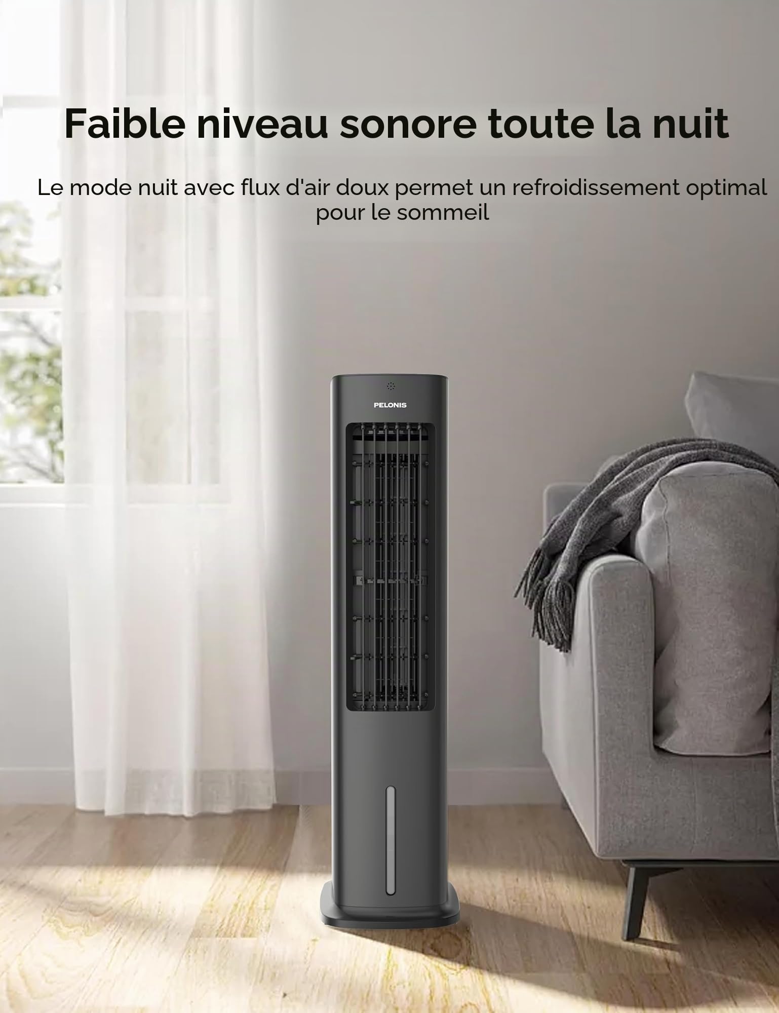 PELONIS Refroidisseur d'Air 5L avec Télécommande, 3-en-1 Portable, Ventilateur & Humidificateur, Oscillation Auto, Minuterie 7H, 2 Packs de Refroidissement