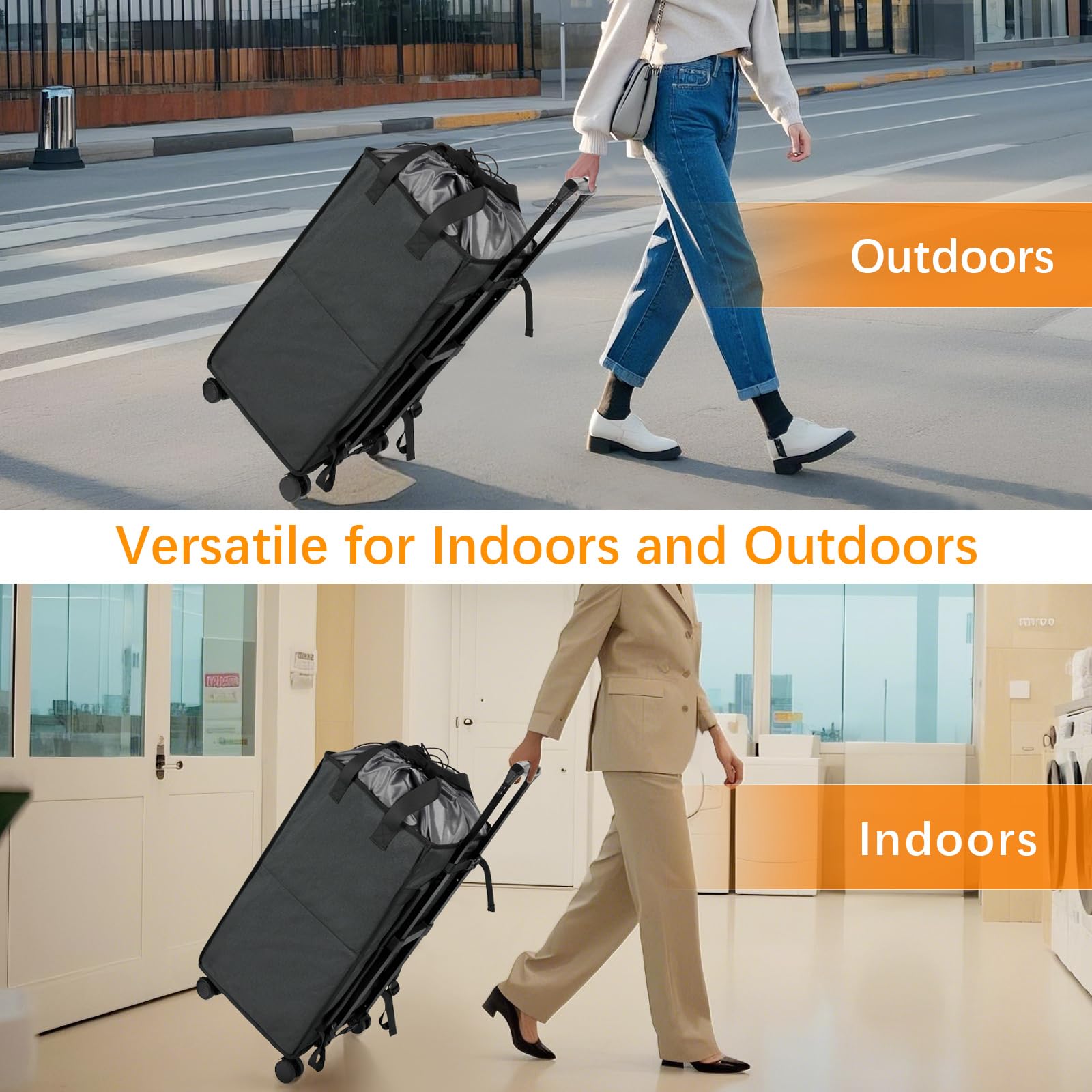 Bukere Zaino portabiancheria extra large 3 in 1 con ruote, cesto portabiancheria autoportante da 90 l, cesto portabiancheria pieghevole con carrello rimovibile per dormitorio universitario
