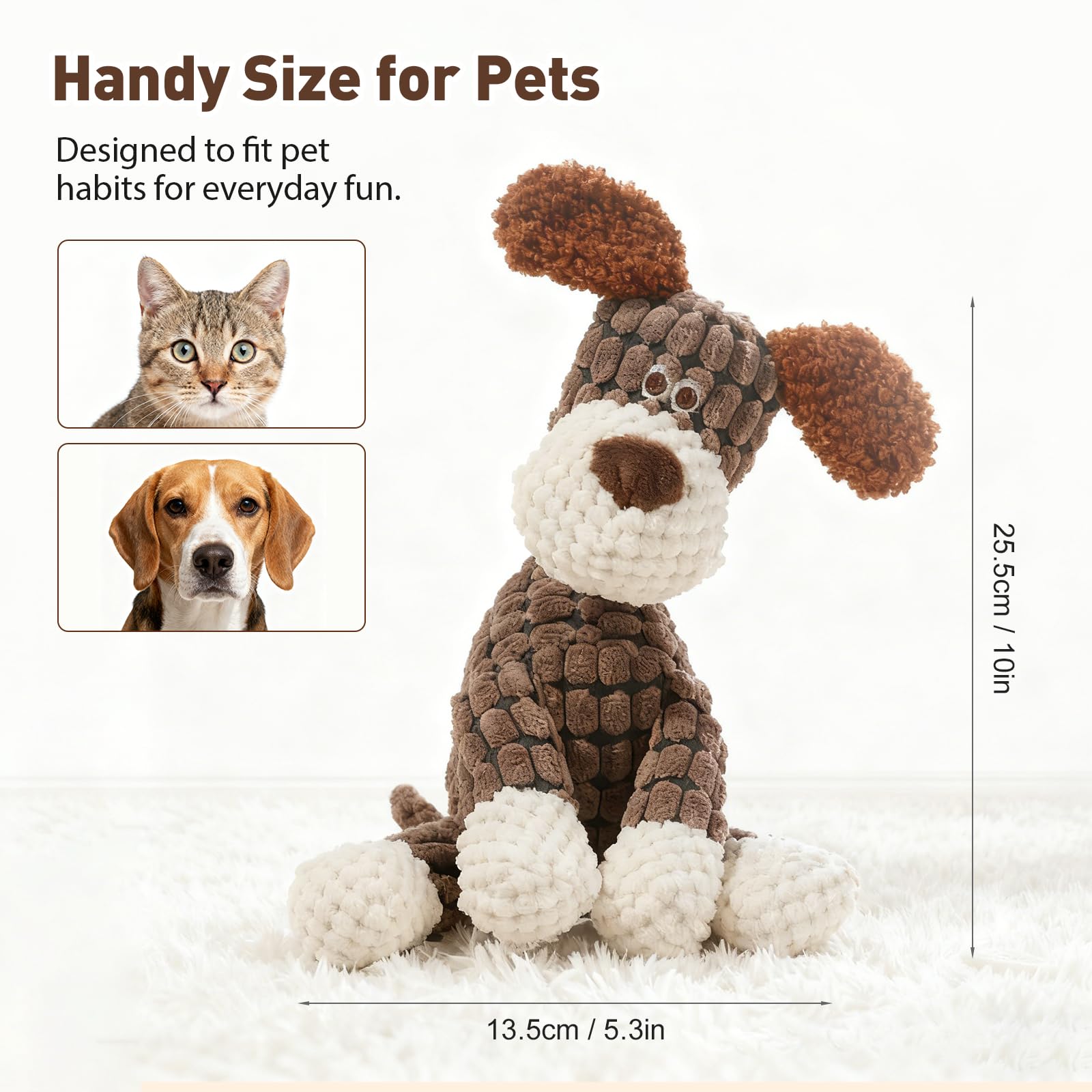 2026 New Dog Toys, Indestructible Plush Dog Toy for Aggressive Chewers, Interactive Squeaky Soft Puppy Chew Toy, Durable Teething Toys for Small Medium Large Dogs (Brown) - image 6