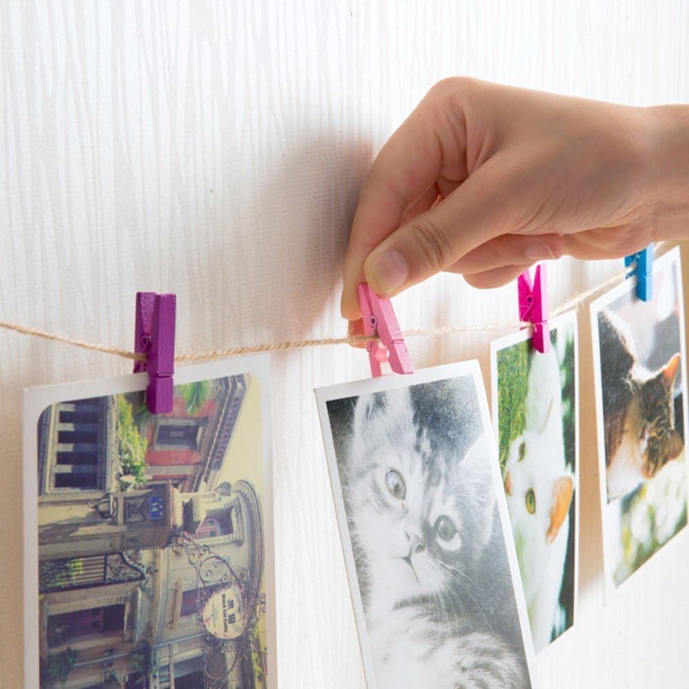 DIYASY 120 Pcs Mini Colored Wood Clothespins,1 Inch Craft Clips Photo Paper Peg Pin with Jute Twine for Photo and Picture Hanging. image 2