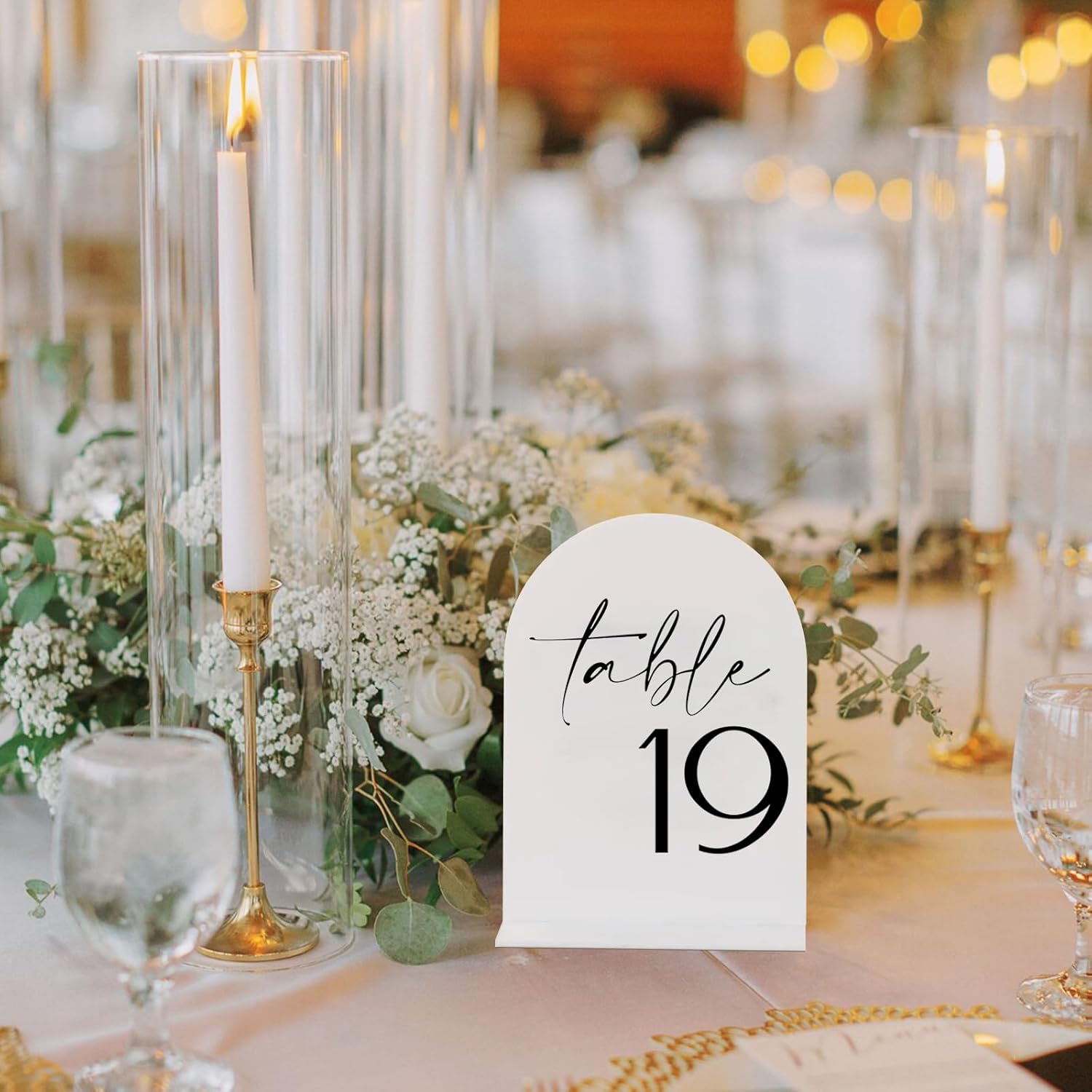 ホワイトアーチ アクリルテーブルナンバー スタンド付き 1-20 5x7インチ ホワイト アーチ型アクリルサインとアクリルベース ア