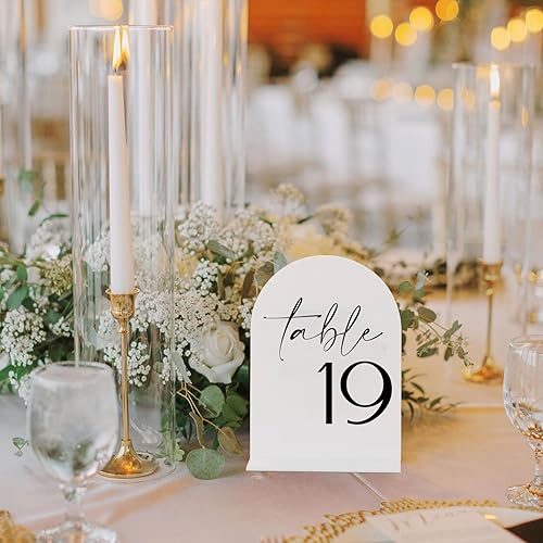 Miniatura 6 de HOODO Números de Mesa de Boda con Arco Blanco 1-20 con Soportes, Letreros Acrílicos Arqueados de 5"x7" y Portadores, Números de Mesa con Arco Blanco