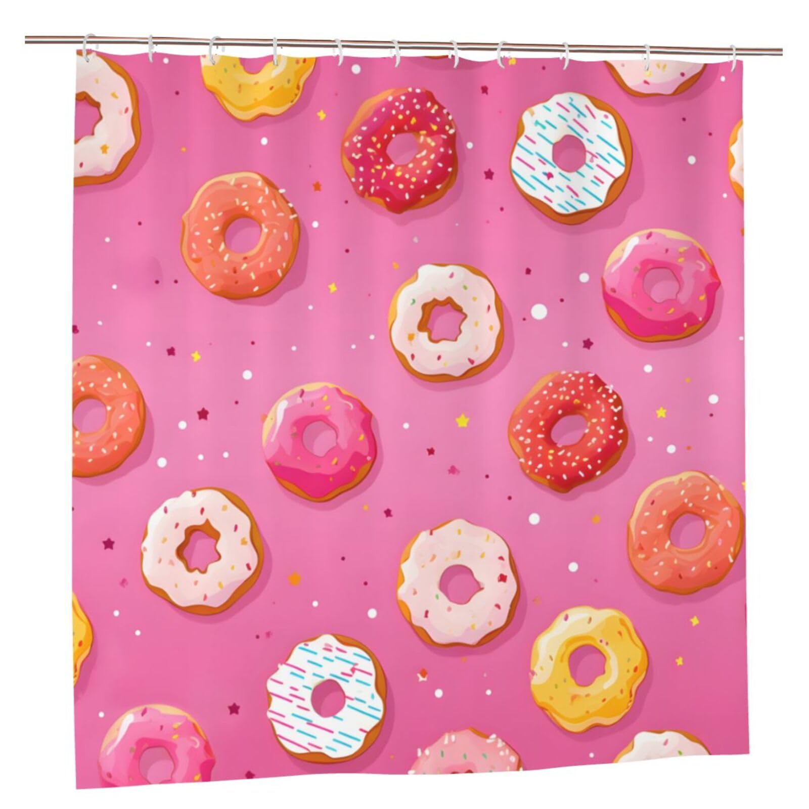 Rideau de douche motif donut rose pour rafraîchir une salle de bain de famille