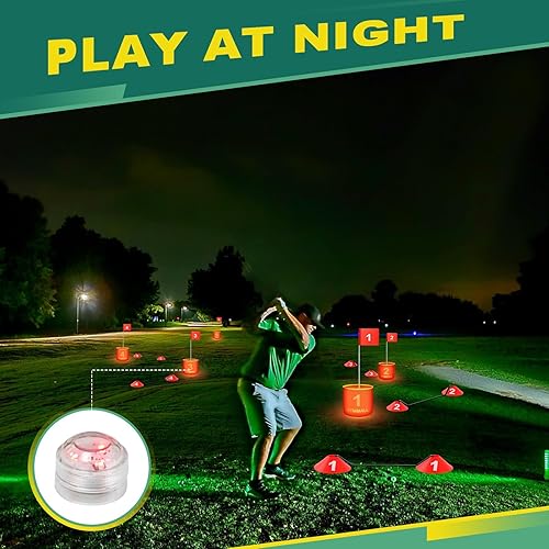 Miniatura 4 de Juego de cubo de golf para patio trasero, cubo de 9 agujeros, juego de golf con luz LED y banderas de golf para adultos y niños, para interiores y