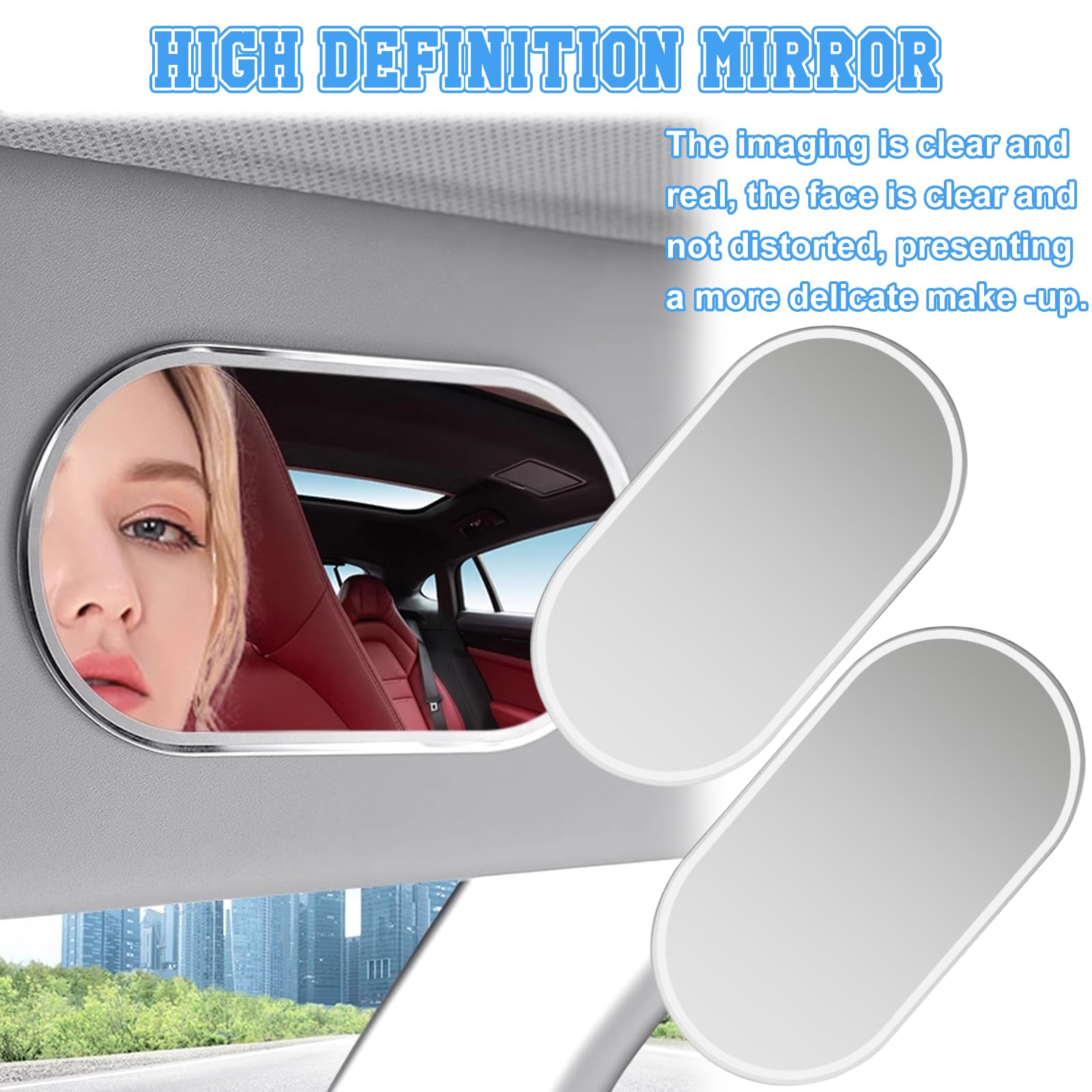 2 Specchietti Da Trucco Per Auto - Adesivi Per Visiera Parasole, 15x8 Cm, Acciaio Inox, Per Auto E Bagno - Foto 8