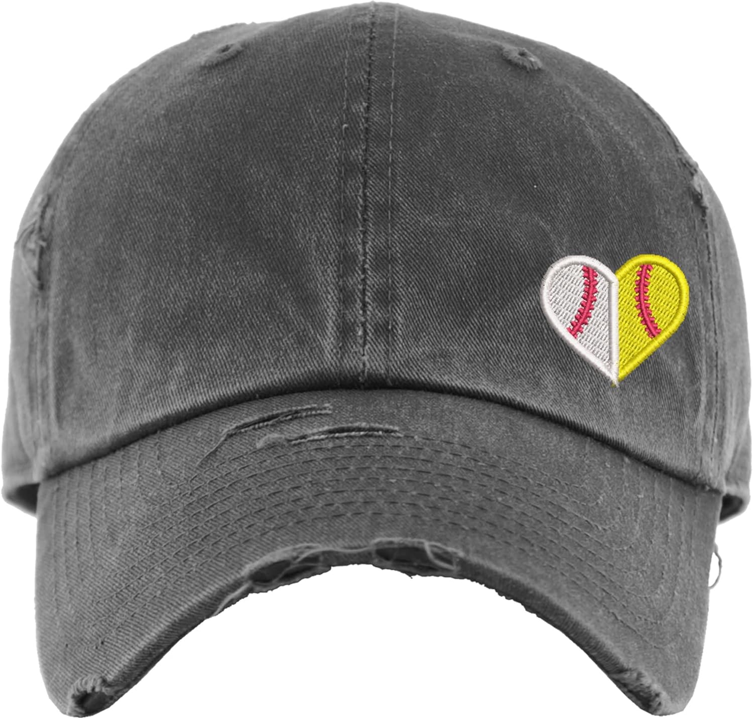 Baseball Softball Heart Hat | Distressed Baseball Cap or Ponytail Hat | Personalized Embroidered Baseball and Softball Mom Hat
